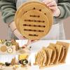 Round Non-Slip Heat Protection Coasters Heat Insulation Bamboo Mat Storage Rack Placemat Table Mat