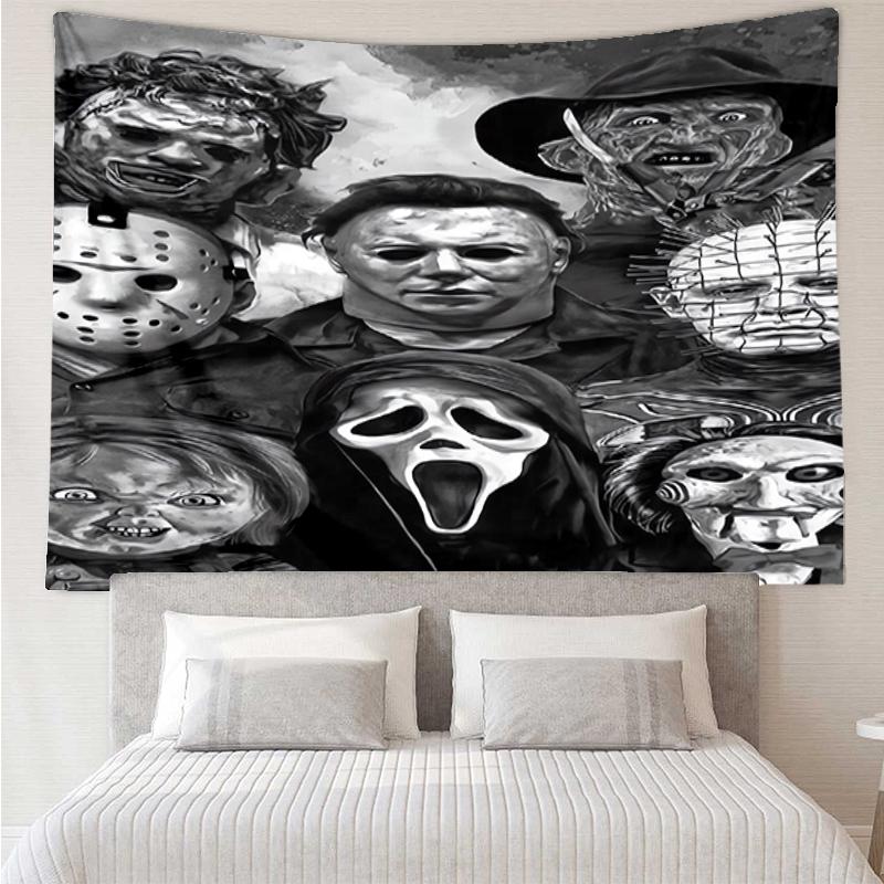 Halloween-horror Print Tapestry, Backdrop, Easy Setup, Ideal for Bedroom, Office & Living Room, with Aesthetic Wall Hanging Decor.