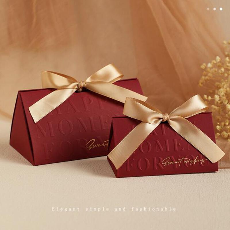 50pcs/lot Candy Bags Paper Folding Box Wedding Souvenir Present Package with Bownot For Guest Giveaways