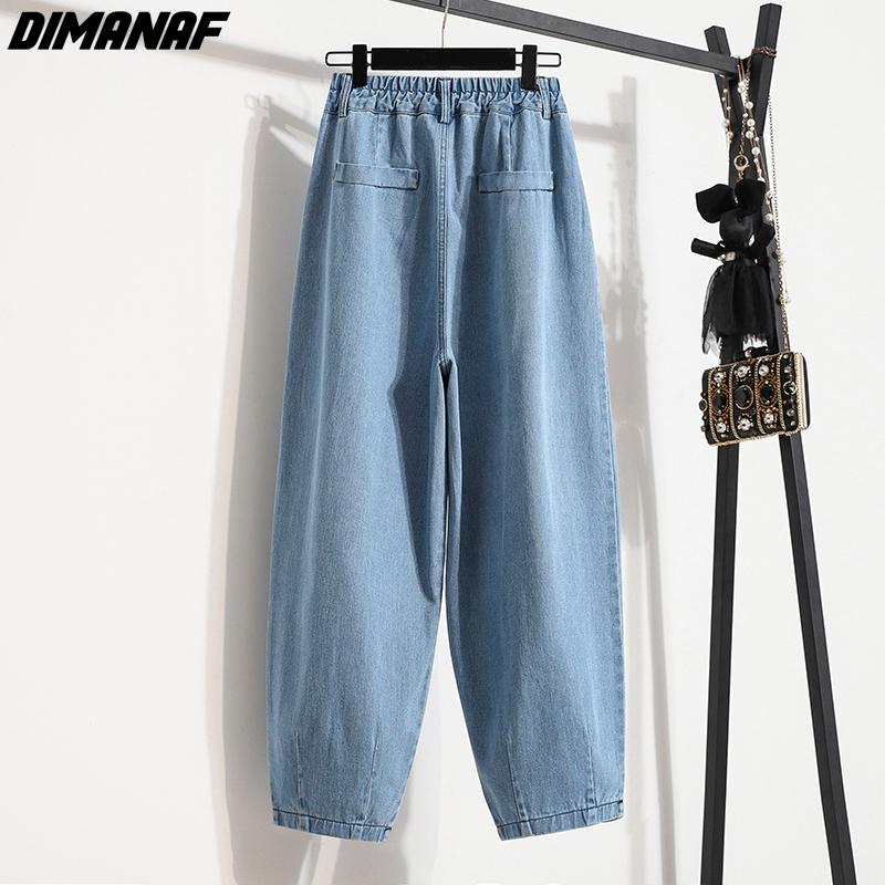 Dimanaf Plus Size Women Jeans Pants Denim Female Elastic Basic Blue High Waist Trousers Oversize Fashion New Pants 7981