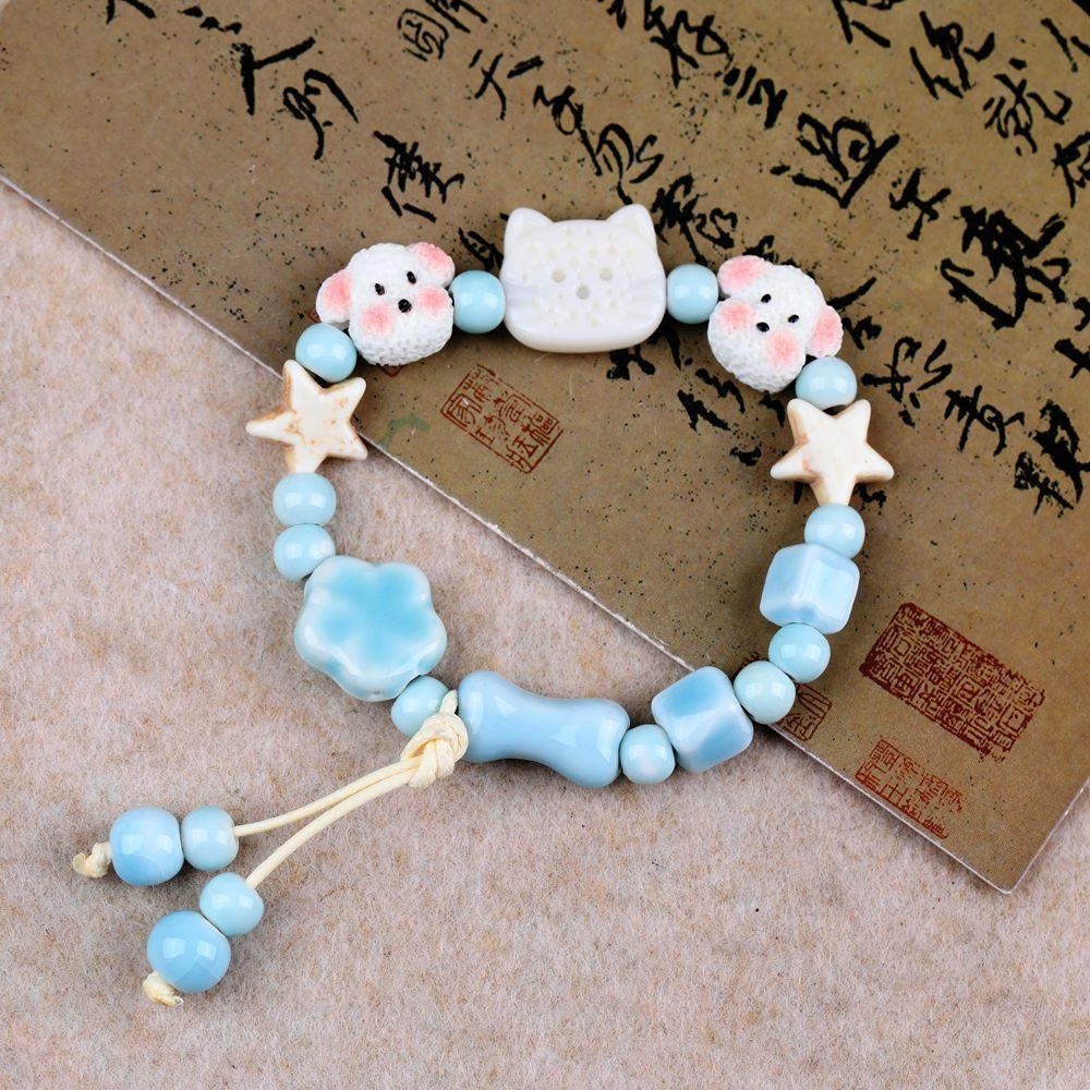 Jingdezhen Ceramic Bracelet, Single Loop Beaded Bracelet, New Chinese Cute Fresh Style Wrist Jewelry