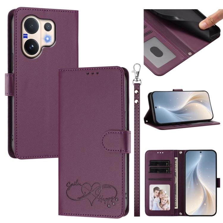 Happy Heart Pattern Magnetic Closure Vegan Leather Phone Case With Wrist Strap For vivo X200 FE