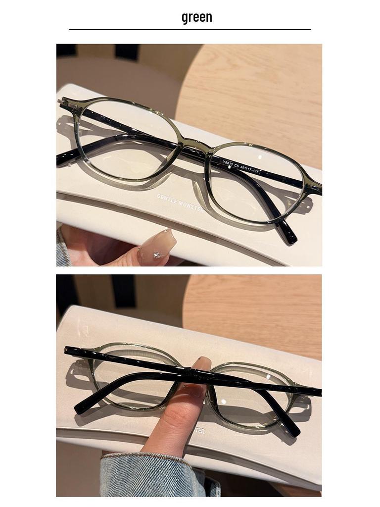 New Korean Style Tortoiseshell Oval Glasses: Small Frame, High-End, Slimming, Plain for Women.