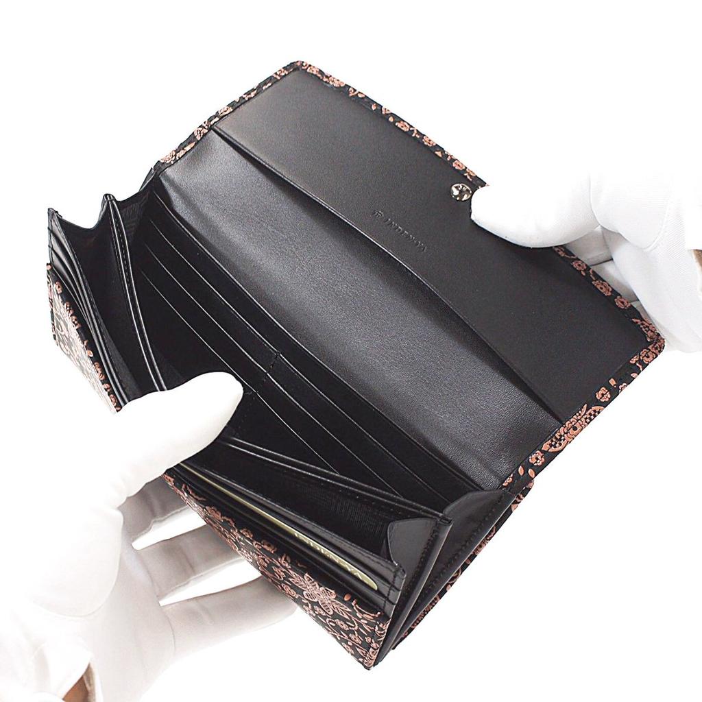 Inden Long Large Deerskin Black with Pink Clematis [Inden-ya] Wallet, Capacity, Leather, Lacquer, Pattern, 2310-51-169
