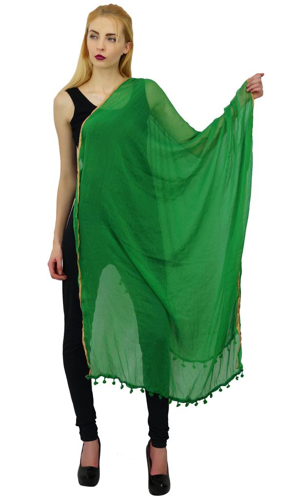 Индийский длинный шарф Dupatta Chunni из смесового шифона с запахом и кисточками