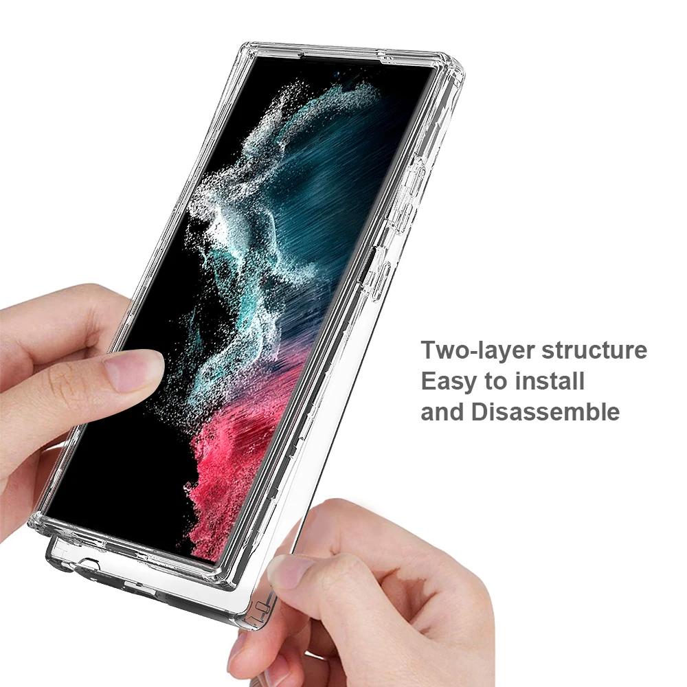 Защитная пленка для экрана из ПЭТ Чехол для телефона для Samsung Galaxy S23 S24 S25 Ultra S22Plus Жесткая пластиковая рамка Прозрачная задняя крышка из ТПУ