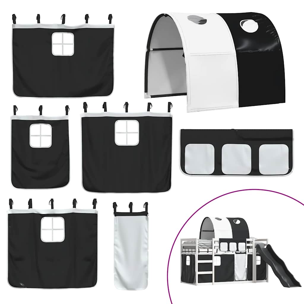Bunk Bed with Slide and Curtains White and Black 90x200 cm