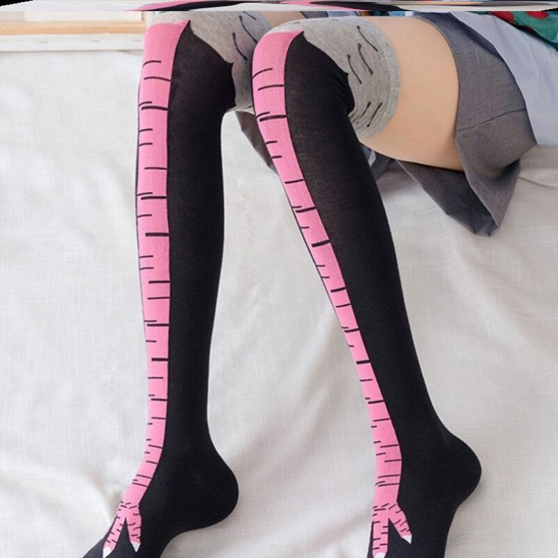 Носки с куриными лапками, женские гольфы выше колена, забавные хлопковые носки с куриными лапками, женские облегающие носки с 3D принтом