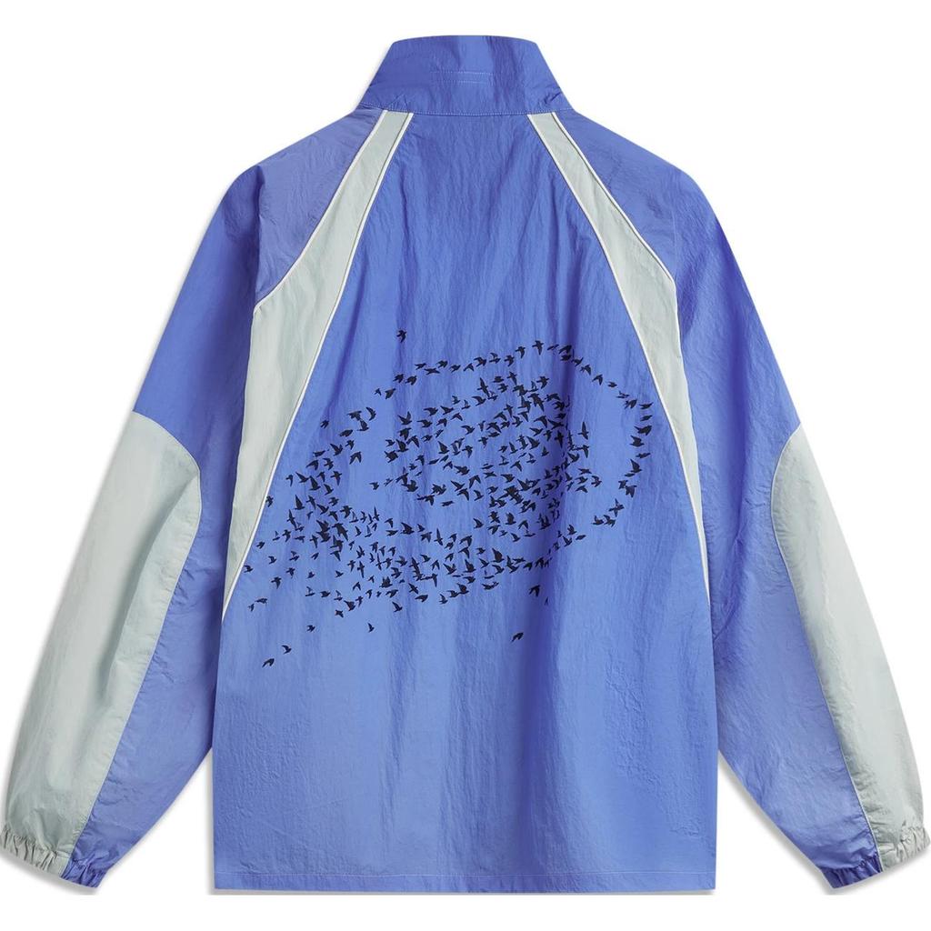 Li-Ning Баскетбольная серия с цветными буквами, застежкой-молнией, воротником-стойкой, удобная дышащая спортивная ветровка для мужчин, верхняя одежда светло-серого небесно-голубого цвета AFDUC47-1