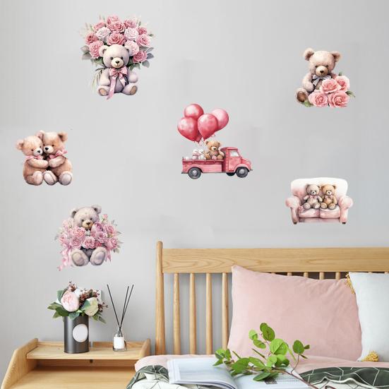 6 шт. наклейки на стену ко Дню Святого Валентина, милый медведь, роза, воздушные шары, романтическая наклейка на стену, украшение для спальни, гостиной
