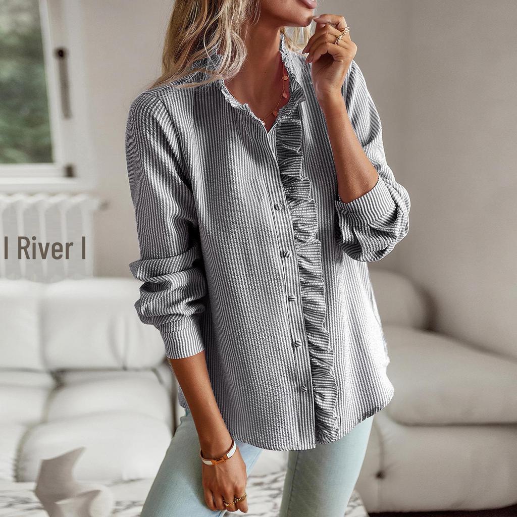 Diyun Women's Long-Sleeve Shirt - 2025 Spring/Summer Collection, European/American Style, Elegant Commuter Top