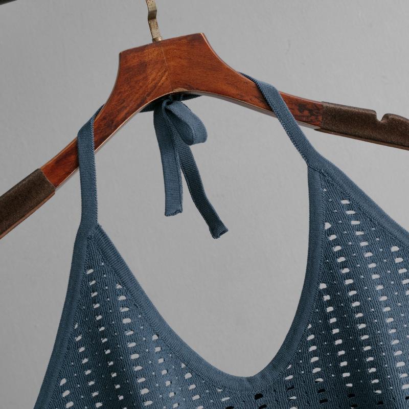 Summer Women's Short Vest Top High-waisted Thin Hollow Open-end Package Hip Half-body Skirt Two-piece Set