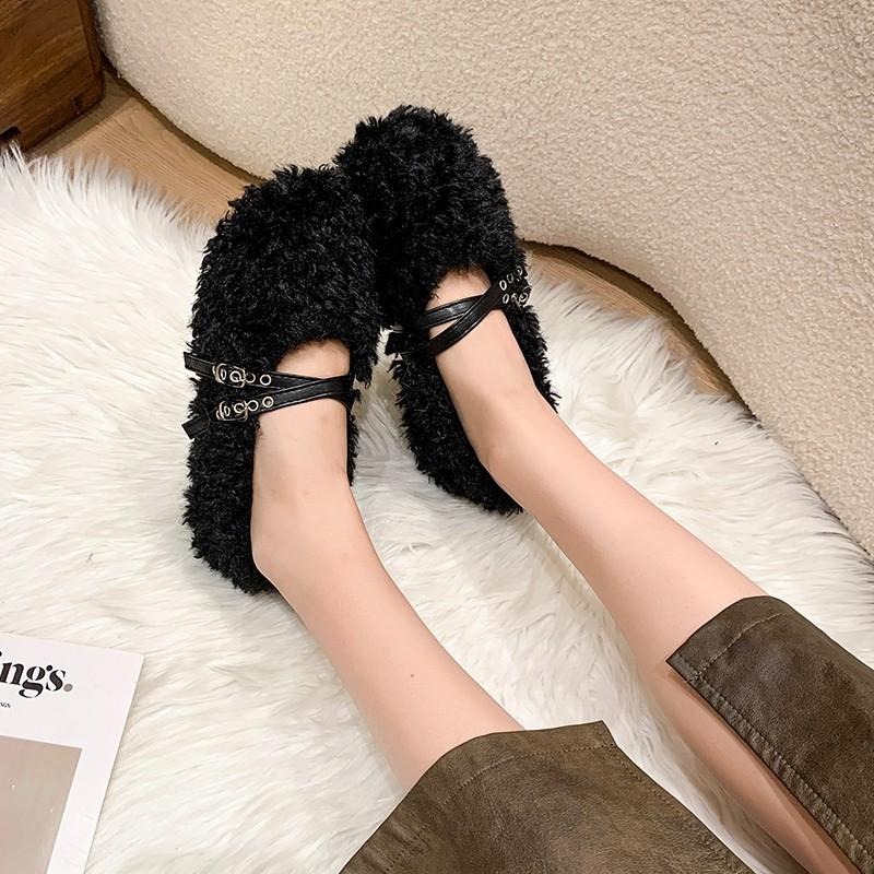 Модные хлопковые туфли Little Fairy Flat Sole, зима 2024, новые бархатные туфли Bean Plush, плюшевые туфли для девочек и женщин, Zapatos Mujer