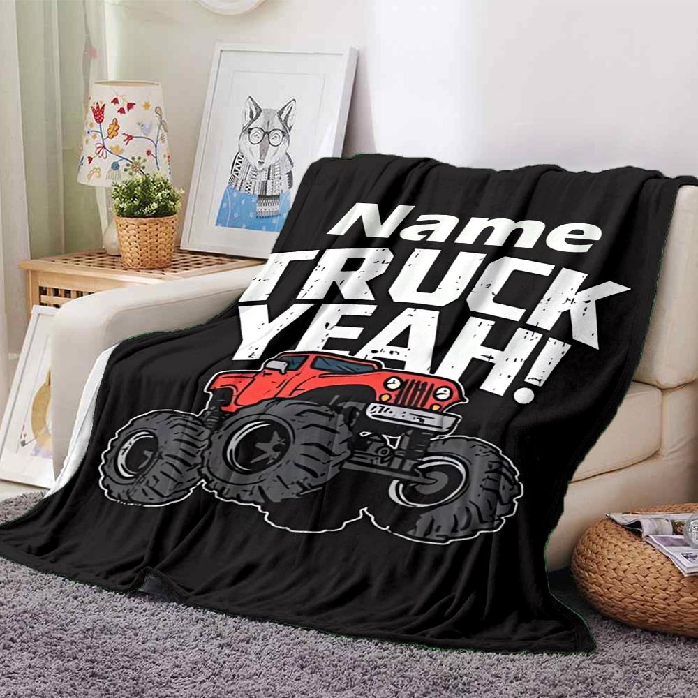 Custom Name Truck Theme Printed Blanket - Perfect for Couch, Bed, Travel & Outdoor Use | Machine Washable, Cozy & Durable.
