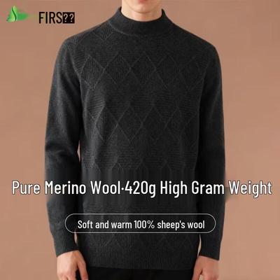 FIRS Мужской толстый повседневный вязаный свитер из 100% шерсти