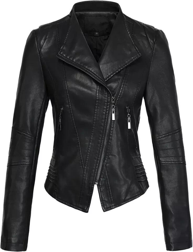 Biker Real Soft Handmade Black Leather Jacket Women 100% Lambskin Motorcycle