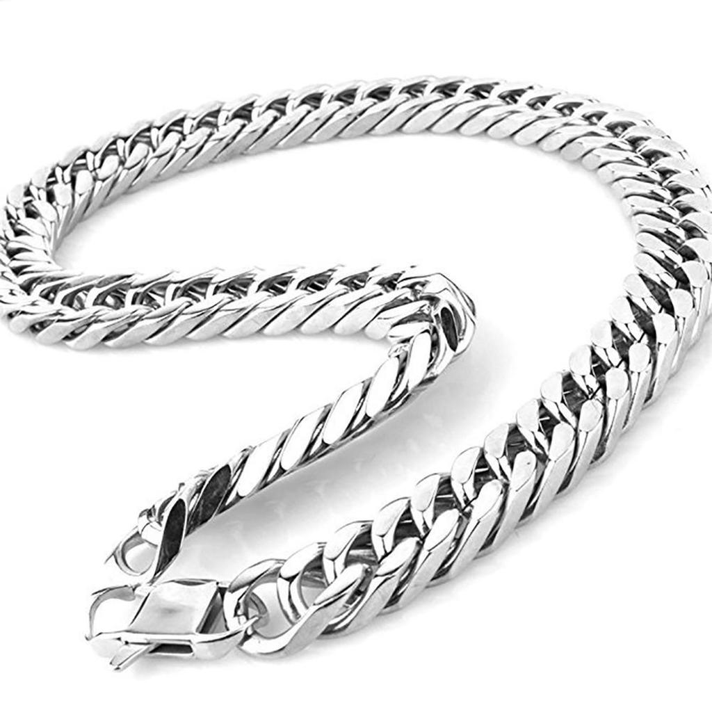 Silver Tone Stainless Steel Men's Chain Necklace Heavy Huge Jewelry Curb Cuban Chain