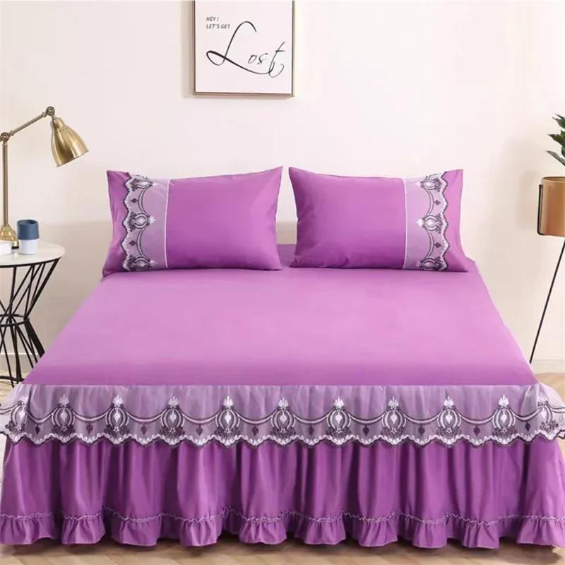 3pcs Bed Skirt Set with Ruffle Lace Anti Slip 1 8x2 0m Bed Cover Solid Mattress Dust Cover Pillowcase