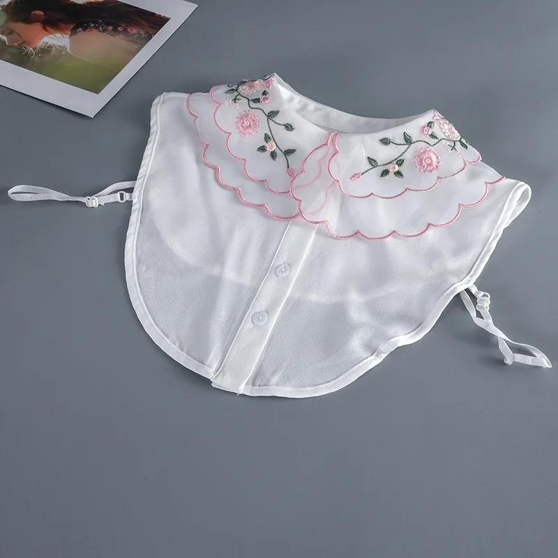 Fashion Women Fake Collar Vintage Embroidery Lapel White Shirt Detachable Collar for Half Shirt Blouse Tops Decorative