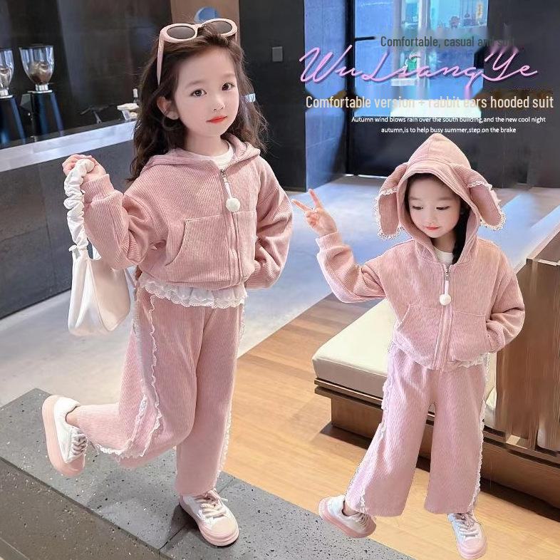 2024 Fashionable Girls' Long-Sleeve Sweatshirt Jackets and Casual Trousers for Autumn/Winter