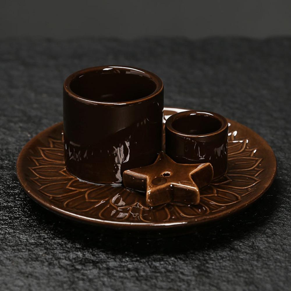 4-in-1 Ceramic Incense Burner Decorative Minimalist Star Candle Holder Candlestick Vintage Desktop Candelabrum Office Space