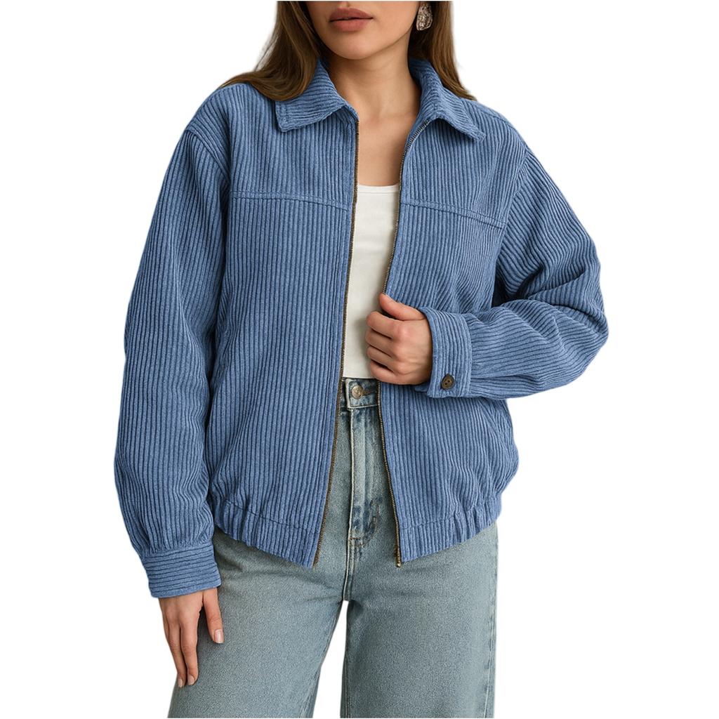 Женская повседневная куртка с лацканами, длинными рукавами и молнией, однотонная