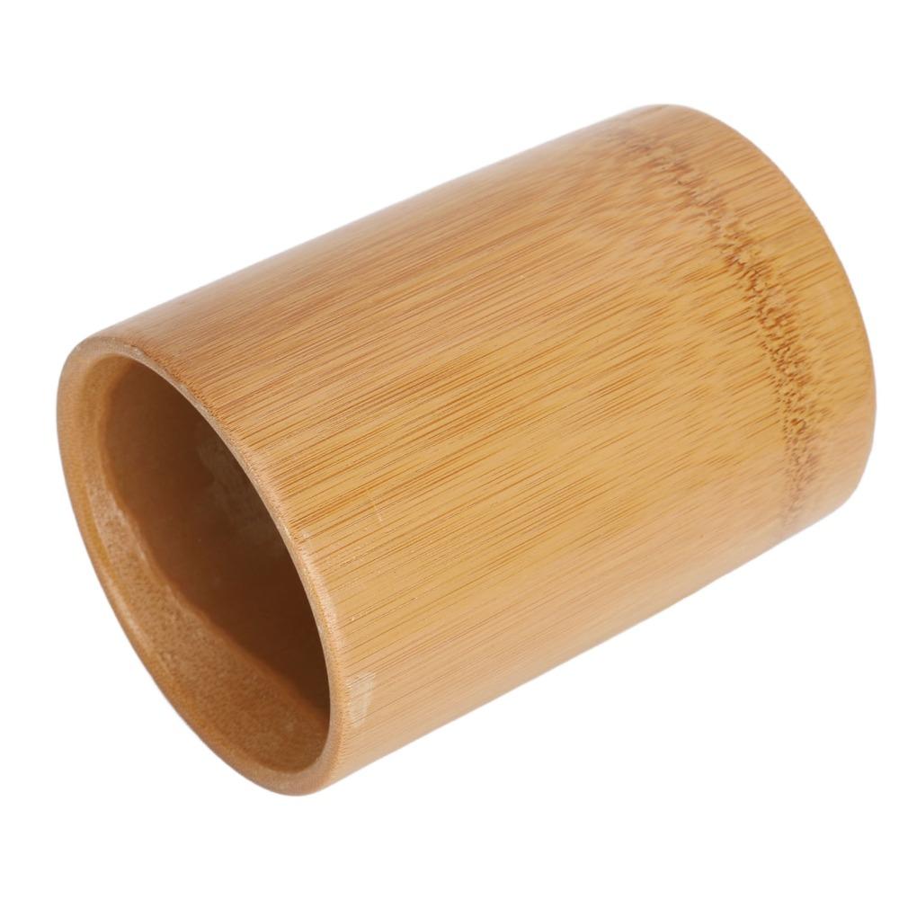 Cylinder Desktop Bamboo Storage Container Bathroom Toothbrush Cosmetic Brush Organizing
