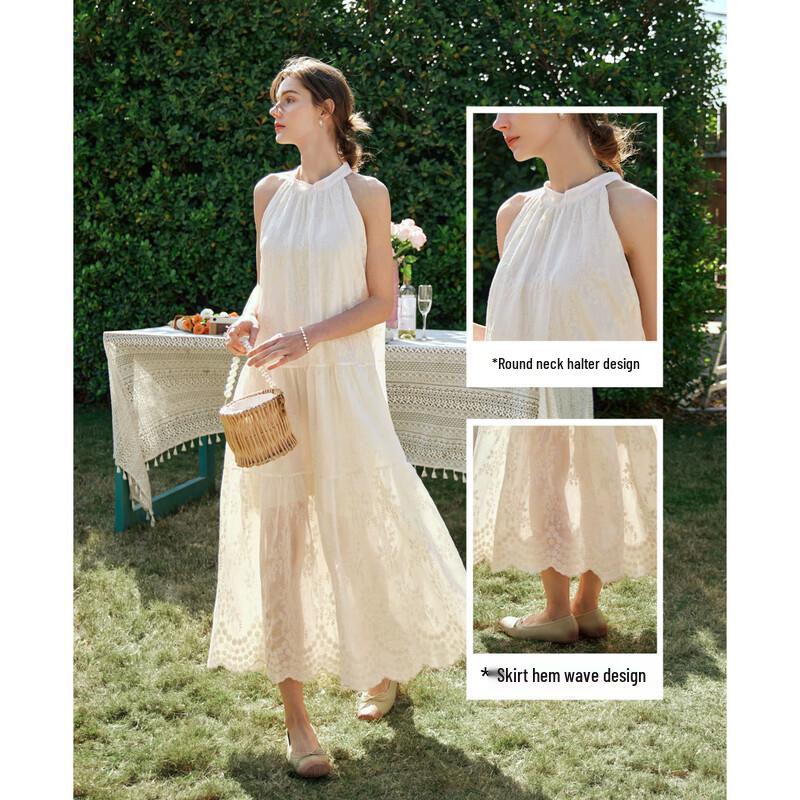 Платье макси Olrain с французской вышивкой и халтер-вырезом