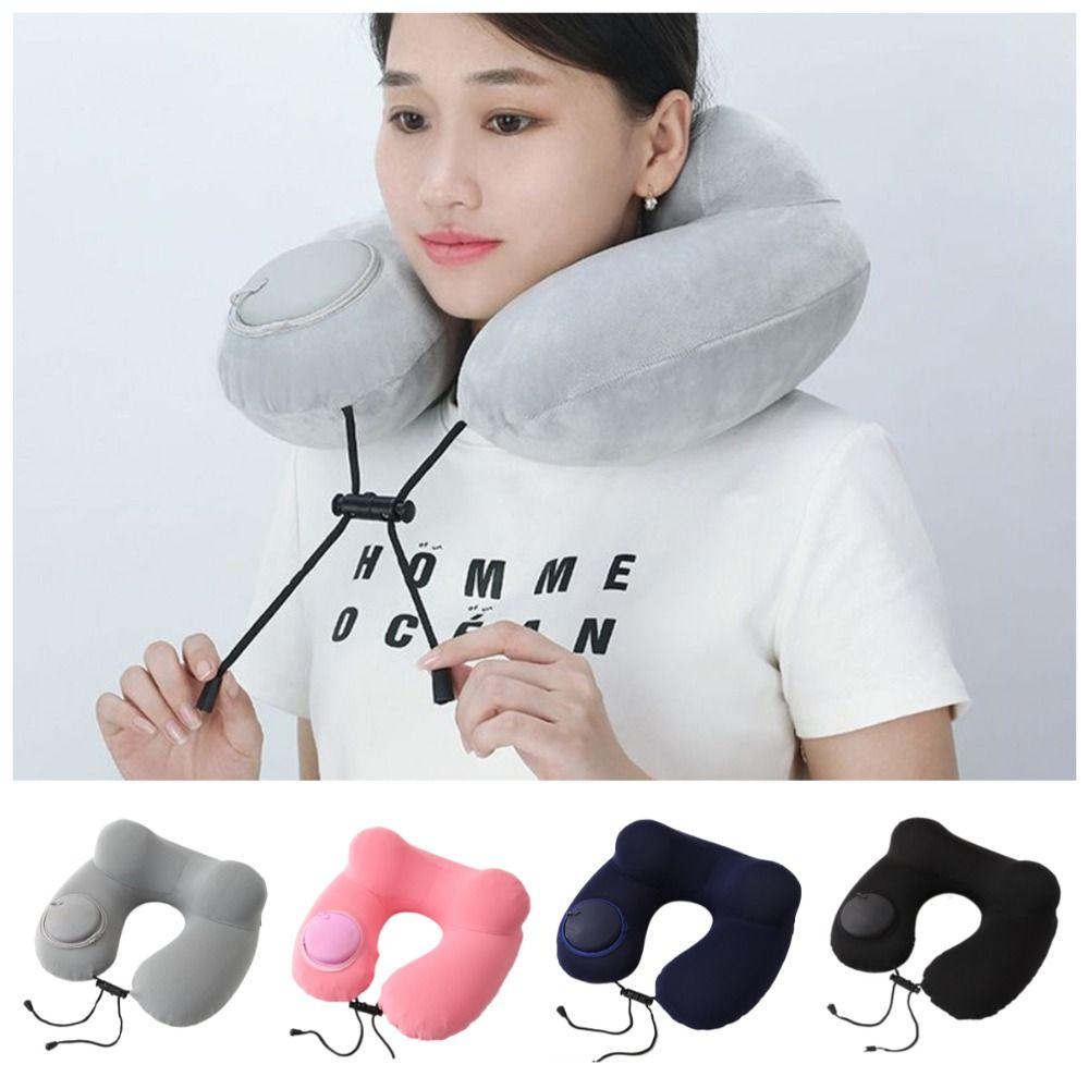 Inflatable U-Shaped Travel Pillow Soft Neckrest Pad Relaxation Neck Support Cushion Office/School
