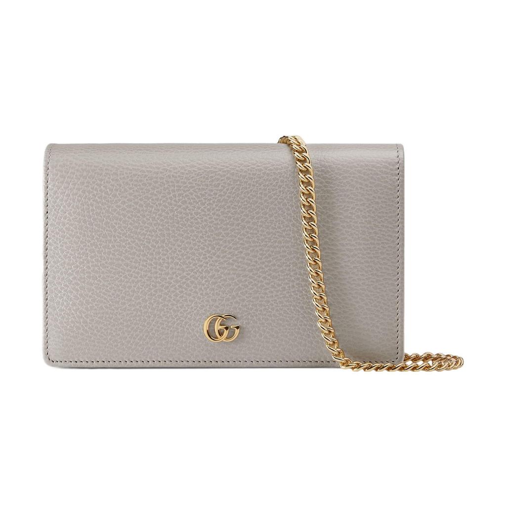 Gucci GG Marmont Leather Chain Wallet Bag Light Gray Gold Interlocking G Hardware Crossbody Clutch for Women Daily Commute 497985-CAO2G-1443
