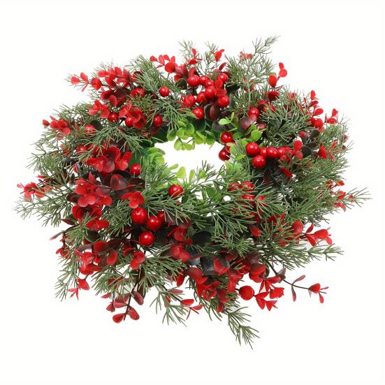 Рождественский венок из искусственных ягод, сосны, рождественская гирлянда для дома и улицы, украшение для входной двери, камина, спальни, балкона, столовой, вечеринки