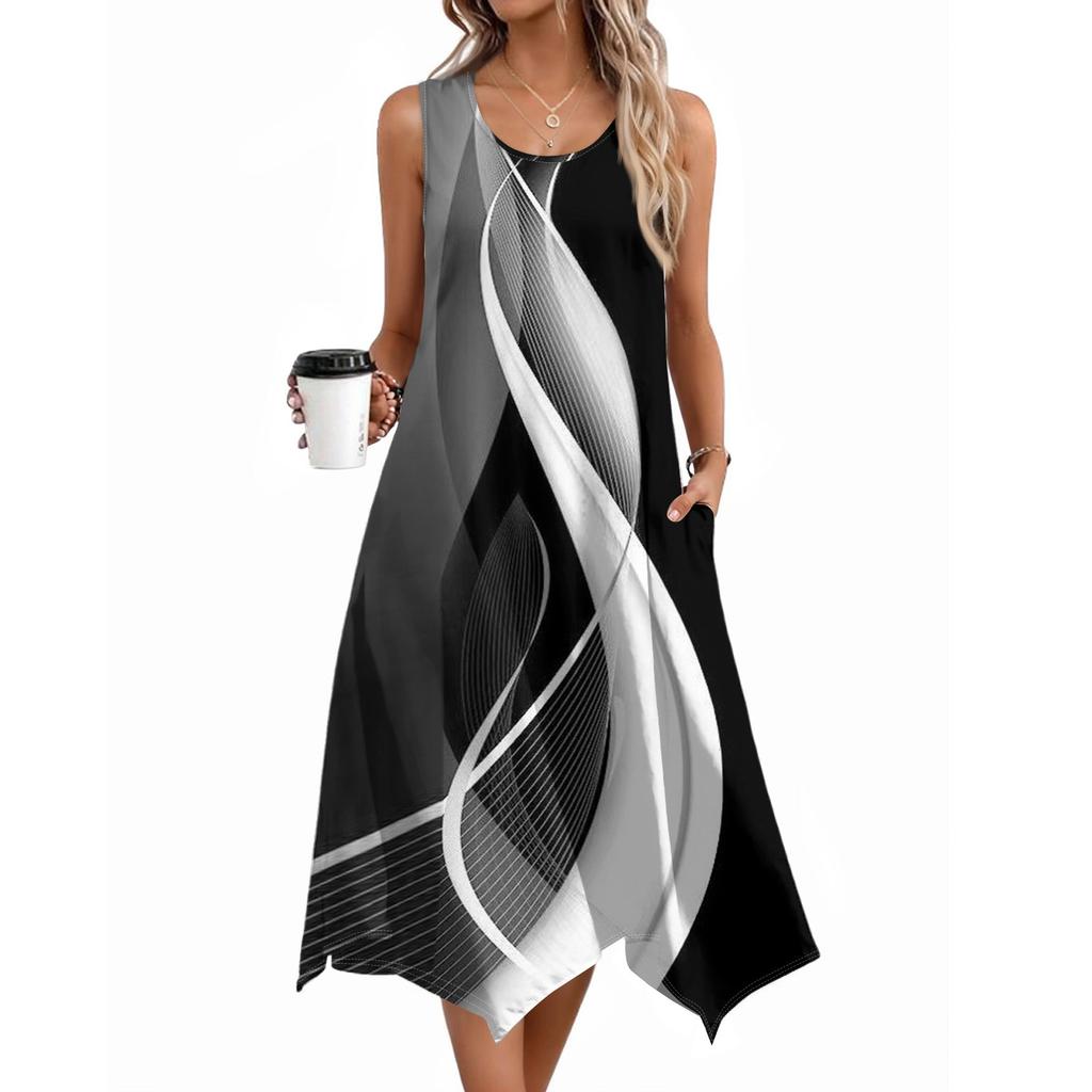 Женское повседневное платье на лето, платье-майка, свободное пляжное платье с карманами, расклешенный миди-сарафан