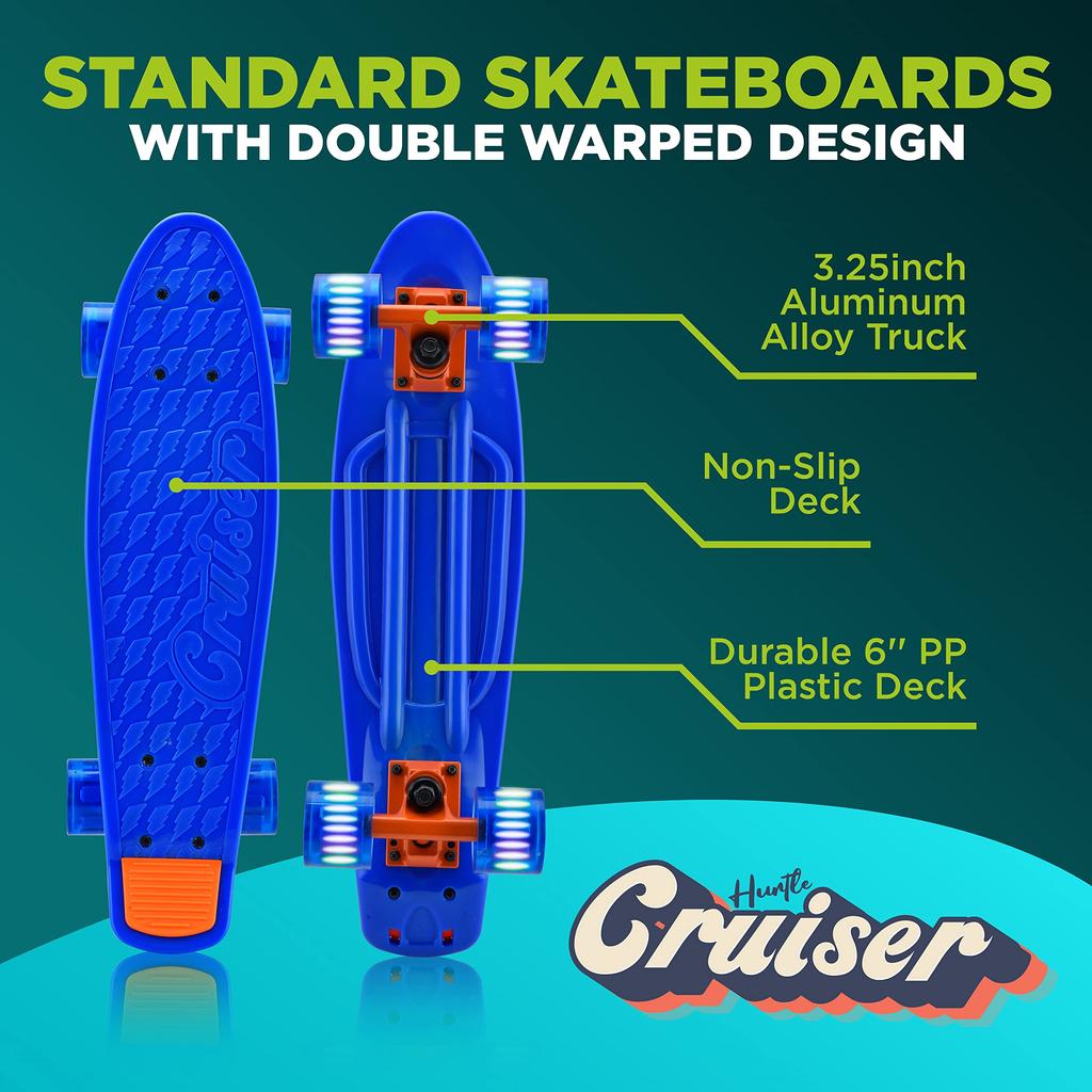 Стандартная 15-сантиметровая PP дека Двойной кик Скейтборд с траками из алюминиевого сплава Светодиодный PU скейтборд для максимального веса 100 кг [Hurtle Skateboard] (8,3 см), Огни,