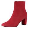 Allegra K Women's Chunky Heel Ankle Boots with Side Zipper, Red, Size 23.5cm
