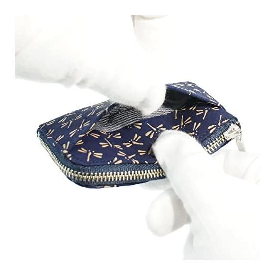 Кошелек для мелочи Inden-ya F-Coin Purse 05, Оленья кожа, Синий x Белый лаковый узор «Стрекоза» 1005-14-008, Натуральная оленья кожа с лаковым узором,