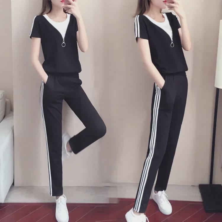 2025 European Women's Summer Slim Two-Piece Sports Suit – Short-Sleeved, Versatile, Niche Design for Students