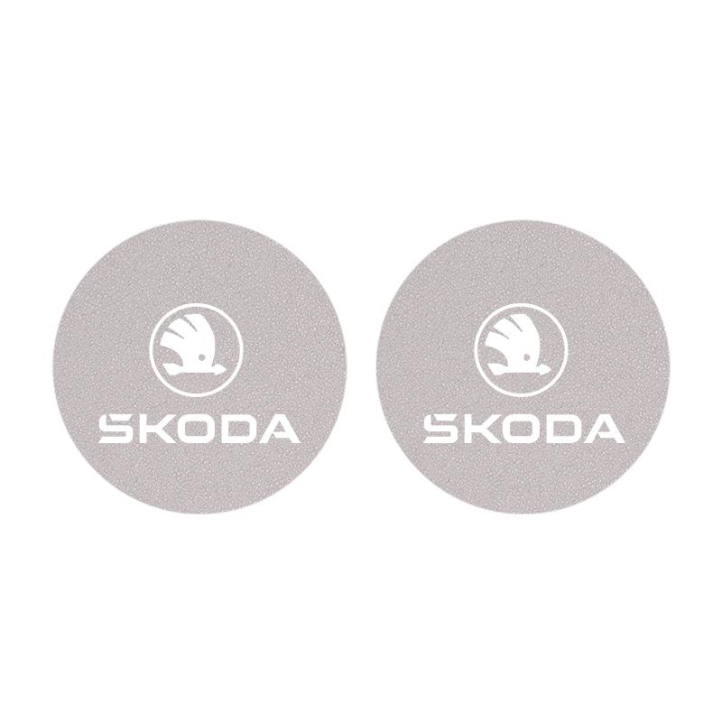 2Pcs Car Logo Coaster Anti-skid Anti-noise Water Cup Pad For Skoda Octavia Kodiaq Superb Rapid Karoq Fabia Kamiq Citigo Vision