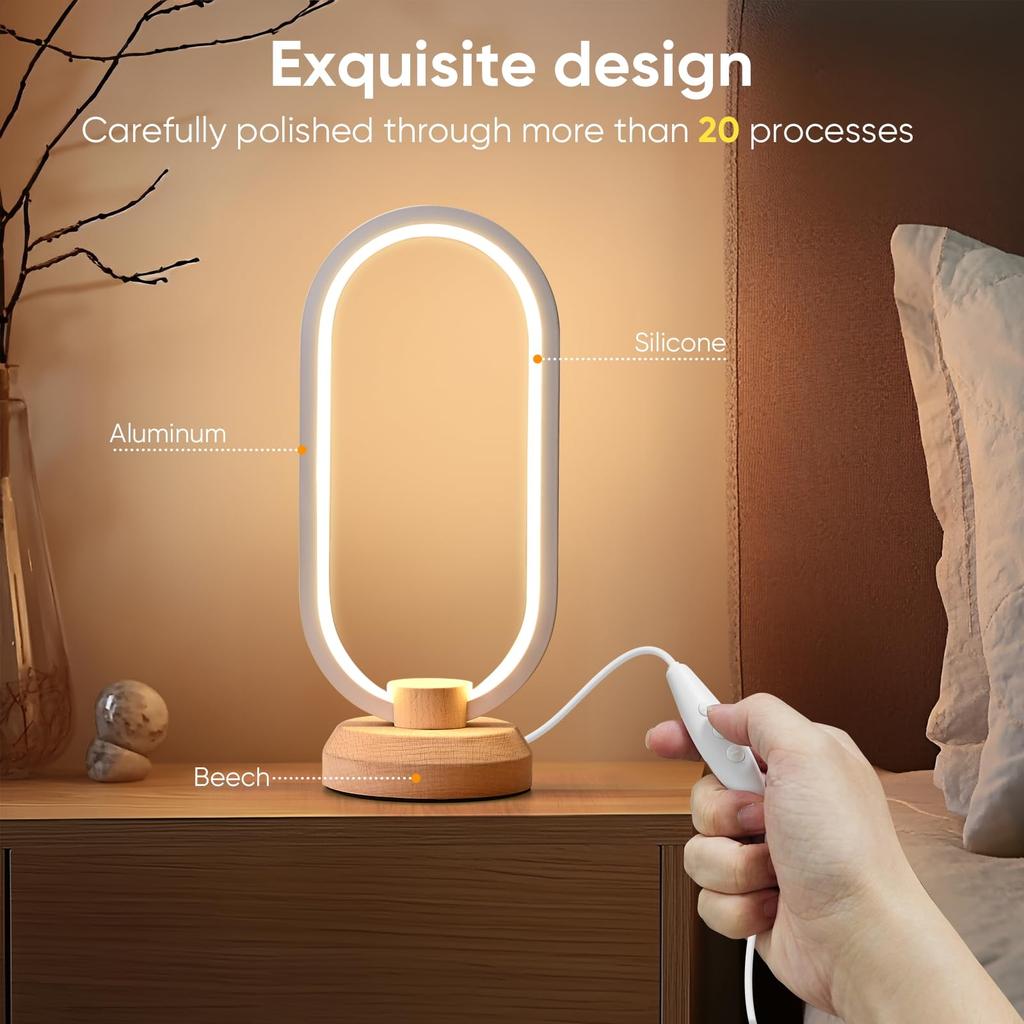 Modern Desk Lamp LED Wooden Table Bedroom Bedside Night Dimmable LED Creative Home Unique Housewarming Gift Lamp, Light, Lighting, Decoration,