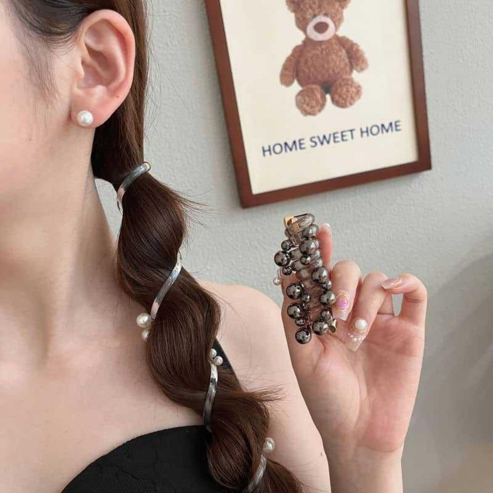 Pearl Spiral Rubber Band Telephone Wire Phone Cord Hair Tie Fashion Elastic Hair Band  Women