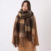 Plush Winter Cashmere Scarves Mohair Long Shawl Simple Plaid Wool Scarf  Girl