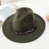 Autumn and winter new woolen top hat for men and women, jazz hat, retro black woolen jazz hat, flat-brimmed big eaves hat.