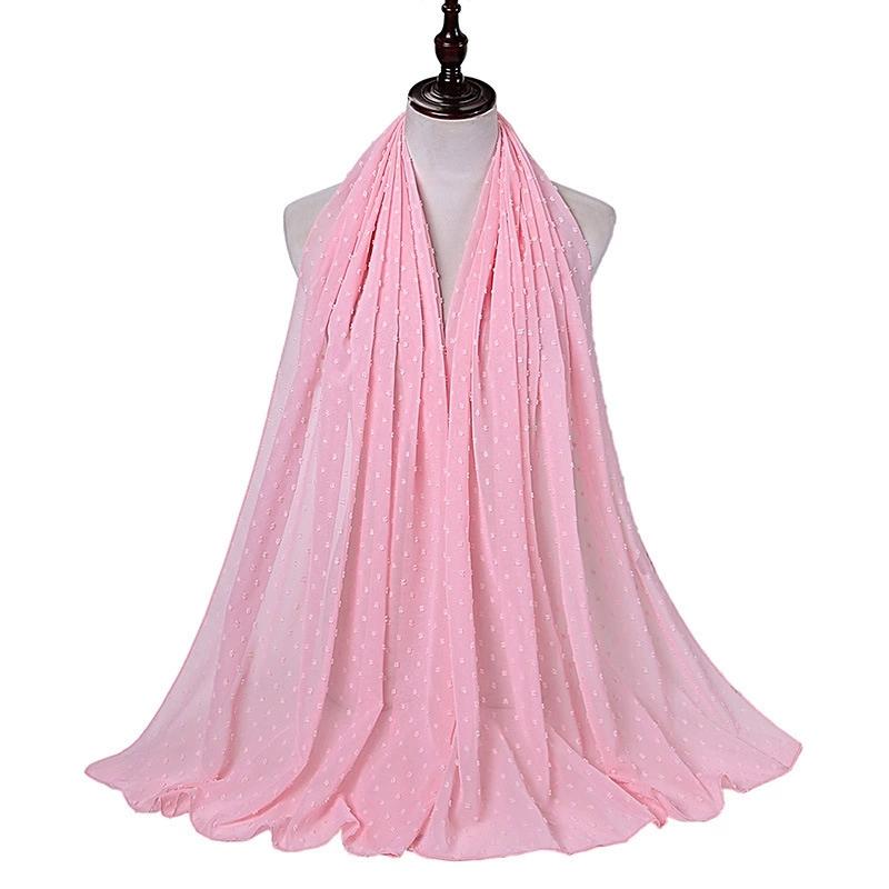 Solid Pearl Chiffon Hijab Scarf Woman Muslim Hijab Shawls Ladyies Ethnic Islamic Turban