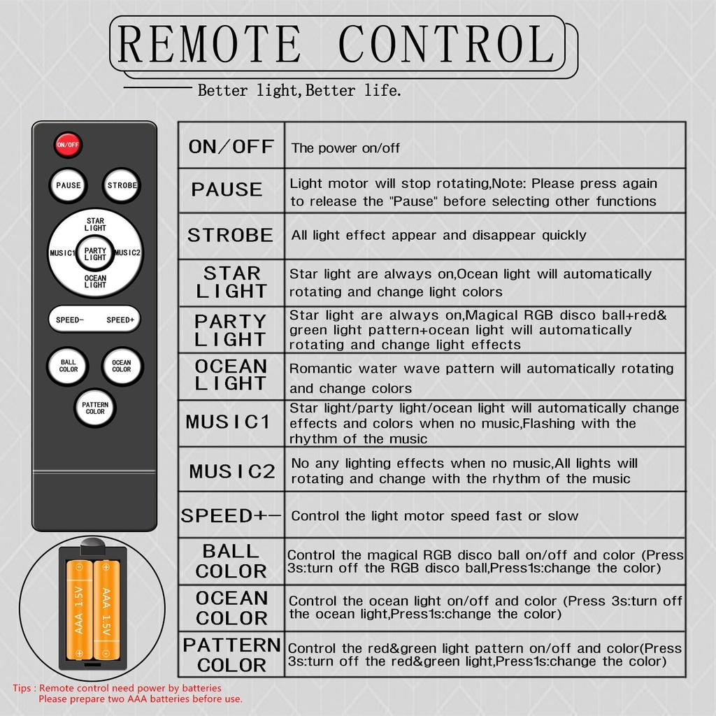 3-in-1 Star Projector and Ocean Wave Projector with Remote Control, Multi-Purpose DJ Ball Light for Home Theater Ceiling Room Decoration, Suitable