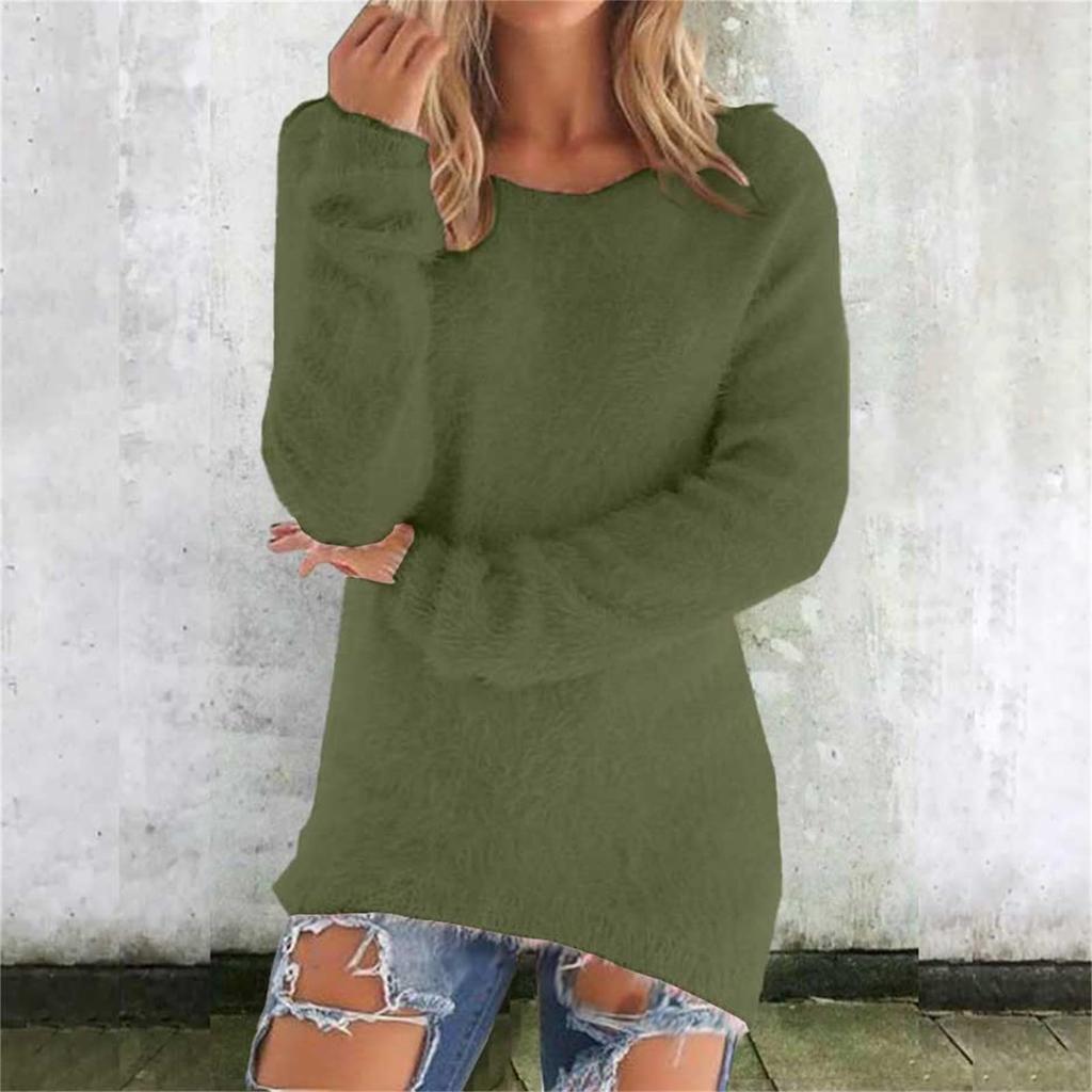 Womens Cute Sweaters Casual Crewneck Fleece Pullover Long Sleeve Thermal Soft Fuzzy Sweater Winter Clothes