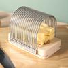 Bread Slicer with Crumb Tray Adjustable Width Stainless Steel Wood Foldable Loaf Cake Cutting Guide Homemade Bagels Cheese Potatoes Kitchen