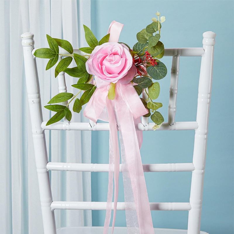Outdoor Wedding Decoration Rose Chair Back Flower Wedding Car Mirror Flower Wedding Corridor Hotel Chair Back Flower