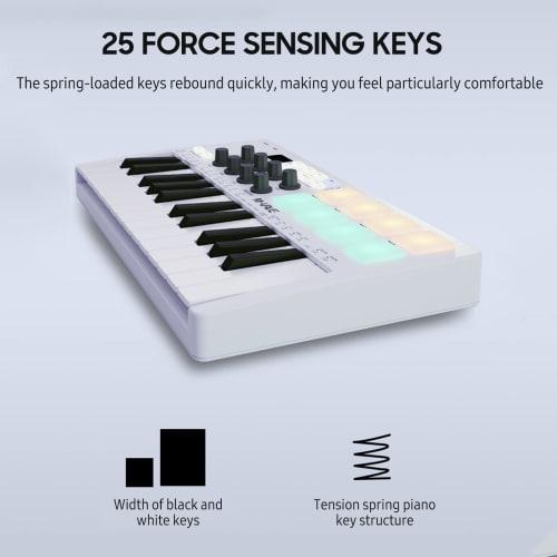Btuty 25-Key MIDI Control Keyboard, Mini Portable USB Keyboard MIDI Controller with 25 Velocity-Sensitive Keys, 8 RGB Backlit Pads, and 8 Knobs