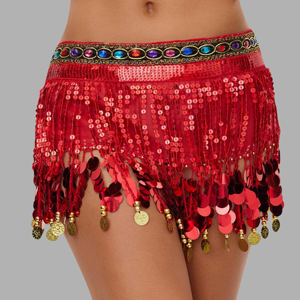 Женская сексуальная юбка с высокой талией, расшитая пайетками, поясные аксессуары, шарф для танца живота с пайетками