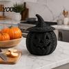 Осенний настольный centerpiece, Искусственный ротанг, Фигурка тыквы на Хэллоуин, Черная полимерная статуэтка с ведьмой, Жуткие сезонные акценты для комнаты, Шляпа, Рустикальный
