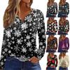 Women's T Shirt Tee Christmas Print Button Long Sleeve Daily Weekend Fashion Basic V- Neck Regular Top